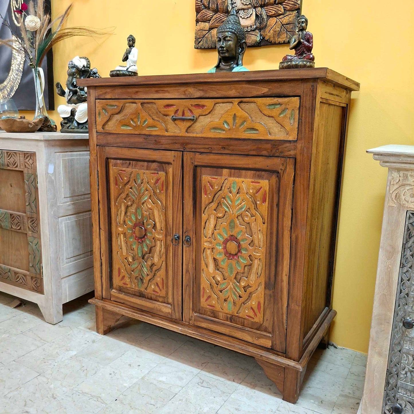Mobile etnico credenza in teak con cassetti e 2 ante