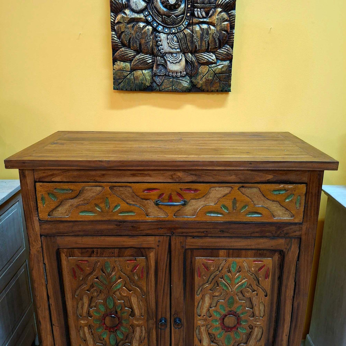Mobile etnico credenza in teak con cassetti e 2 ante