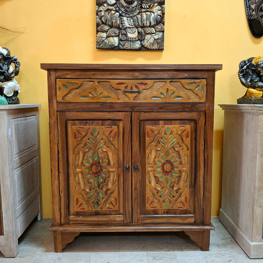 Mobile etnico credenza in teak con cassetti e 2 ante porta tv