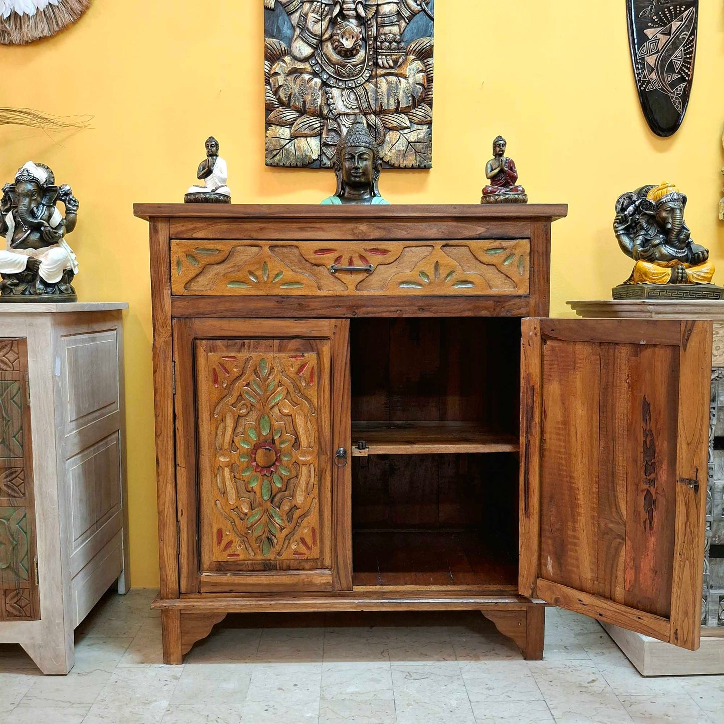 Mobile etnico credenza in teak con cassetti e 2 ante
