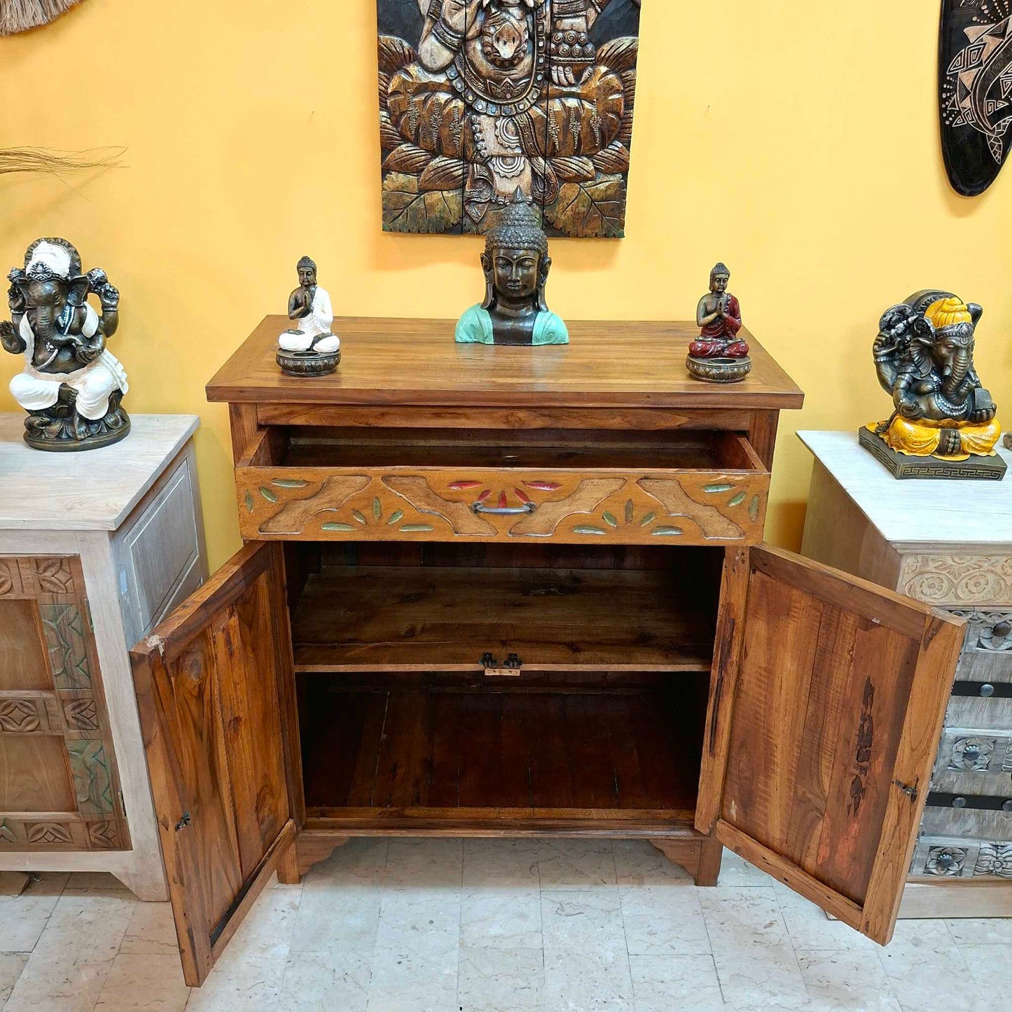 Mobile etnico credenza in teak con cassetti e 2 ante