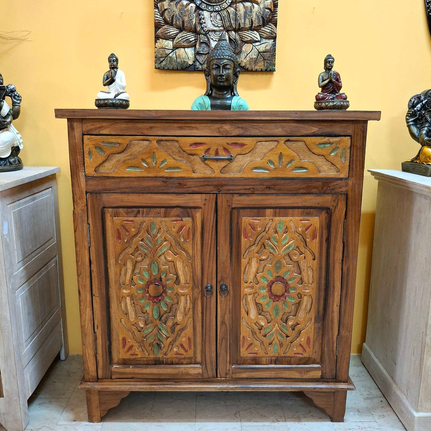 Mobile etnico credenza in teak con cassetti e 2 ante