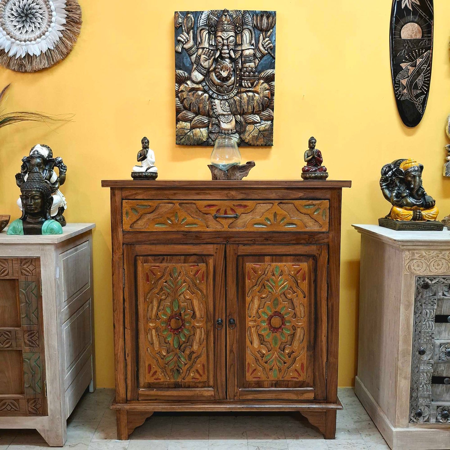 Mobile etnico credenza in teak con cassetti e 2 ante