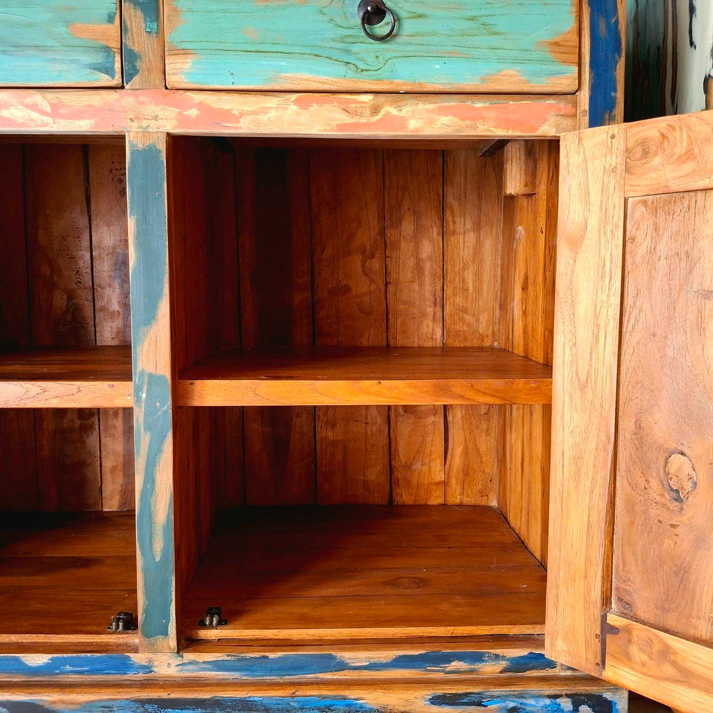 Mobile etnico madia cassettiera con sportelli in teak