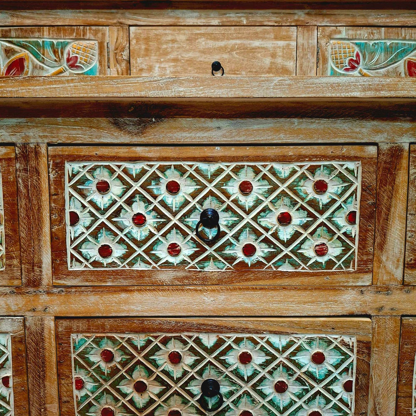 Mobile etnico porta tv in legno teak cassettiera shabby chic