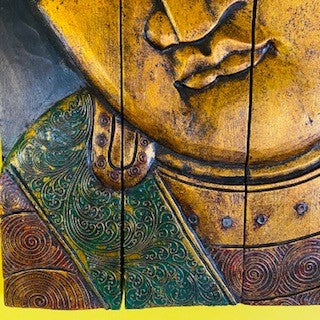 Tableau pliable en bois gaufré représentant un Bouddha ethnique