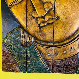 Tableau pliable en bois gaufré représentant un Bouddha ethnique
