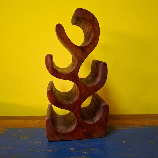 Porta bottiglie in legno suar intagliato a mano