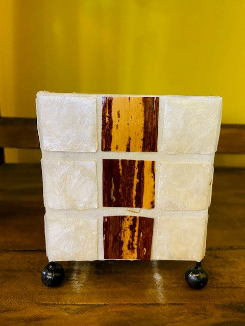 Porta candele lume cubo madre perla bianca minimal