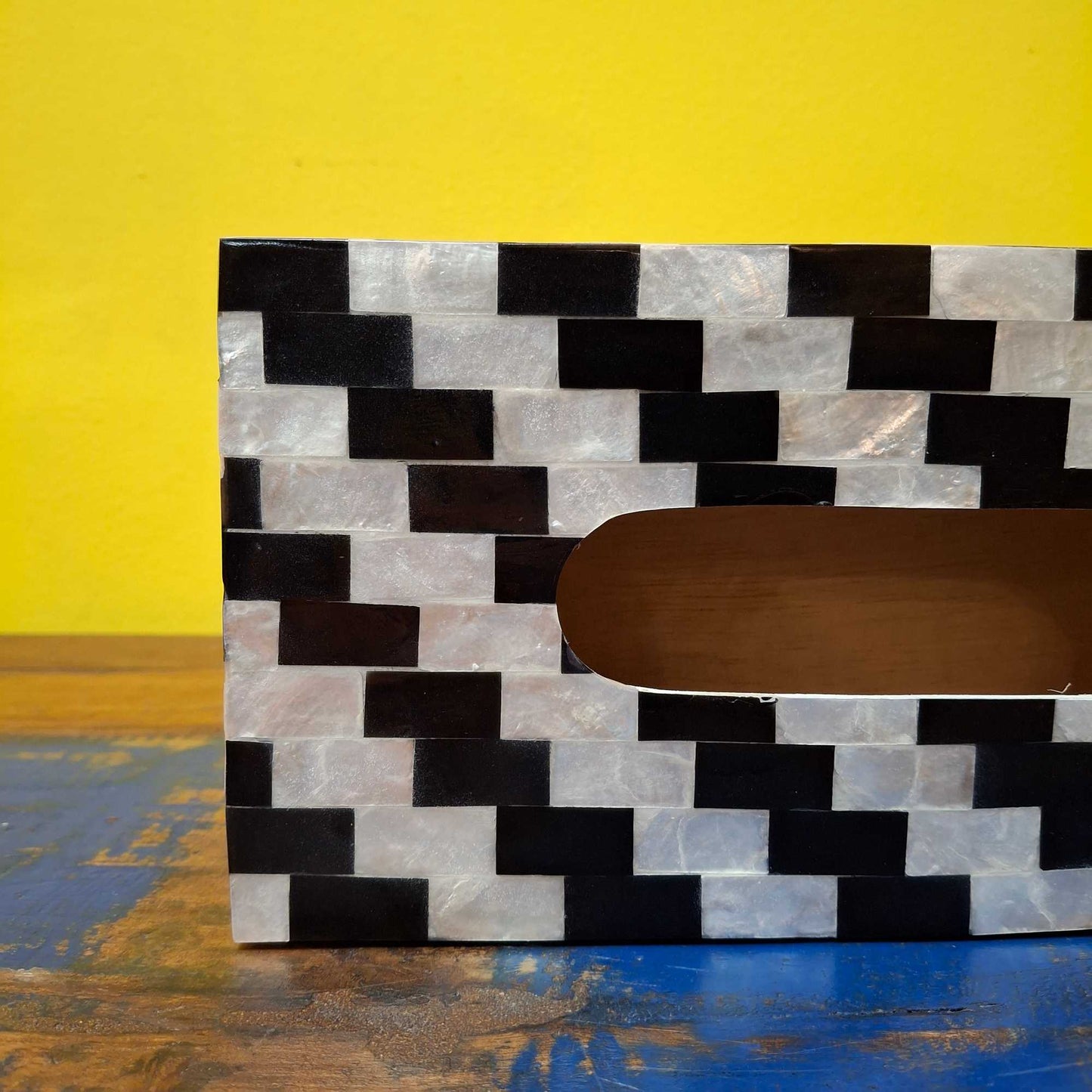 Rectangular mother of pearl tissue holder