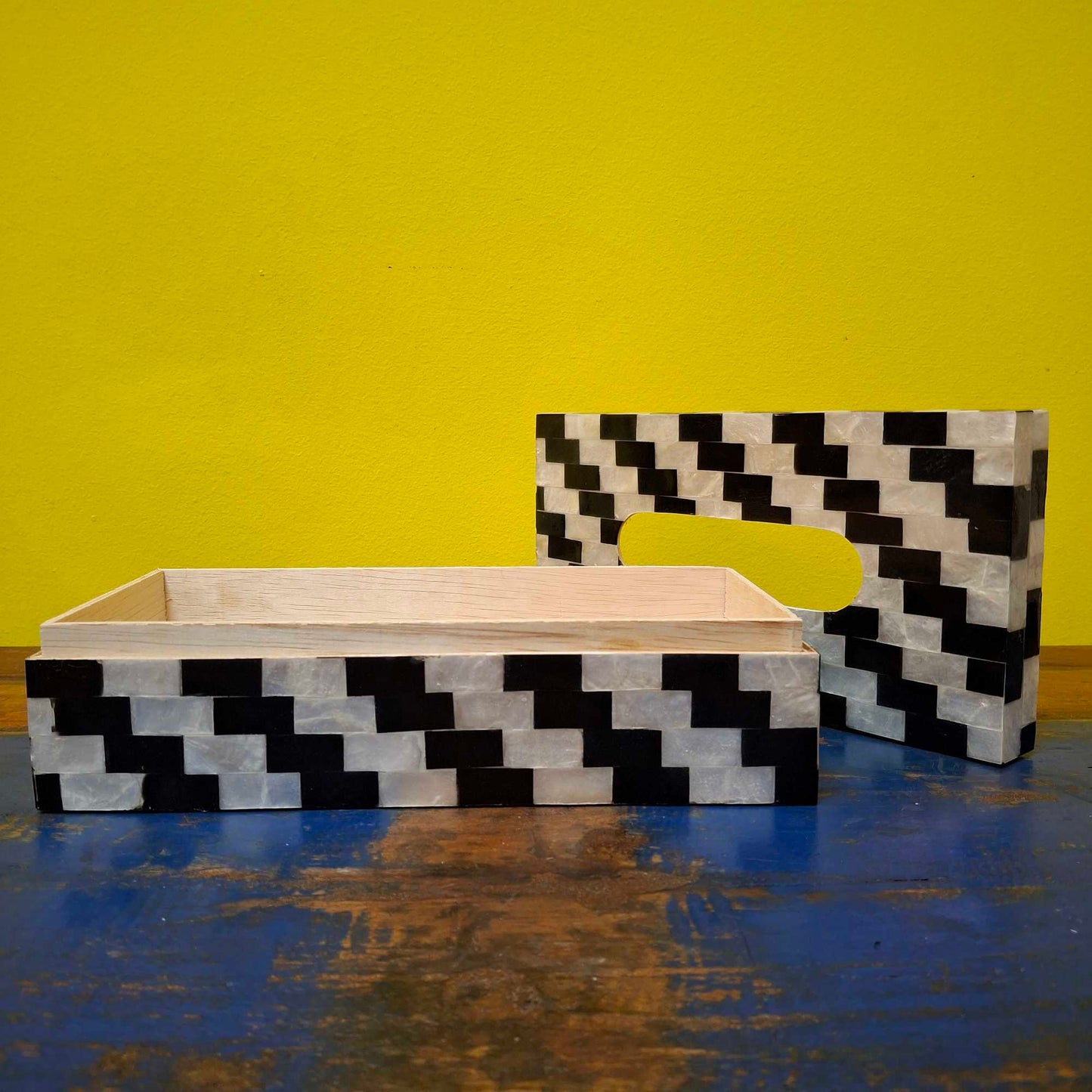 Rectangular mother of pearl tissue holder