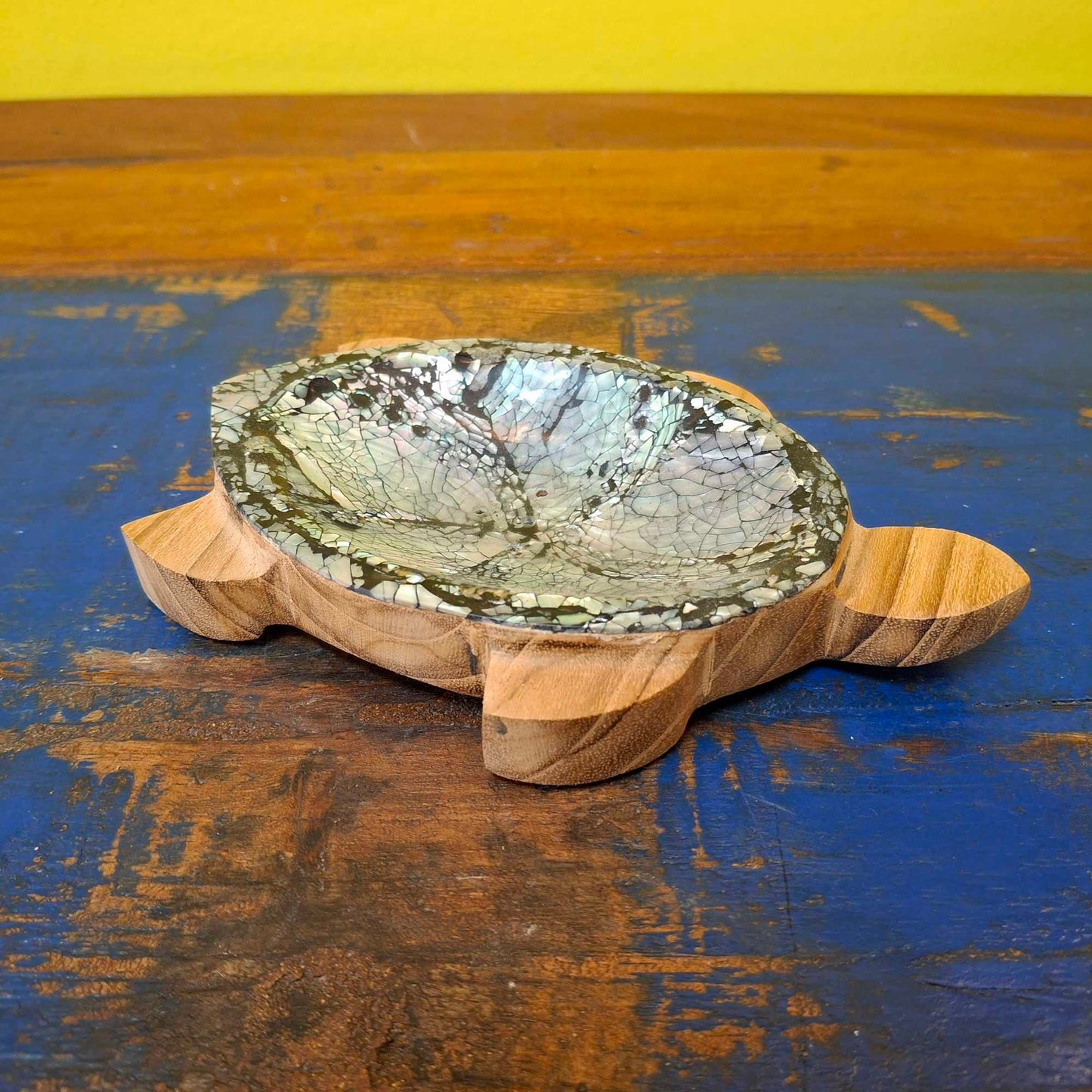 Wooden and mother of pearl turtle incense holder