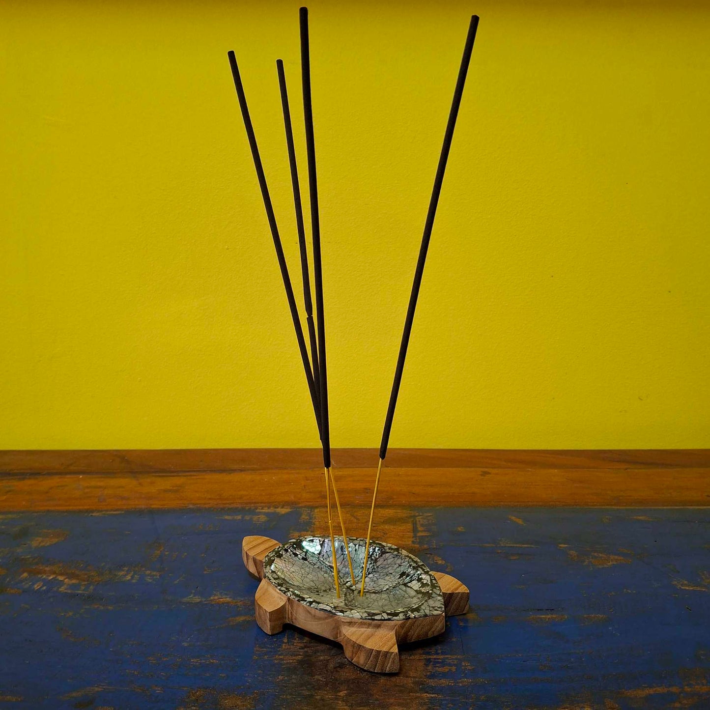 Wooden and mother of pearl turtle incense holder