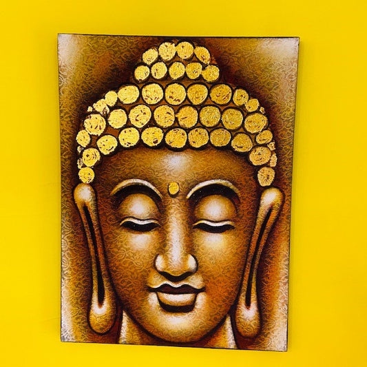 Buddha quadro con ricamo dipinto su tela etnico om