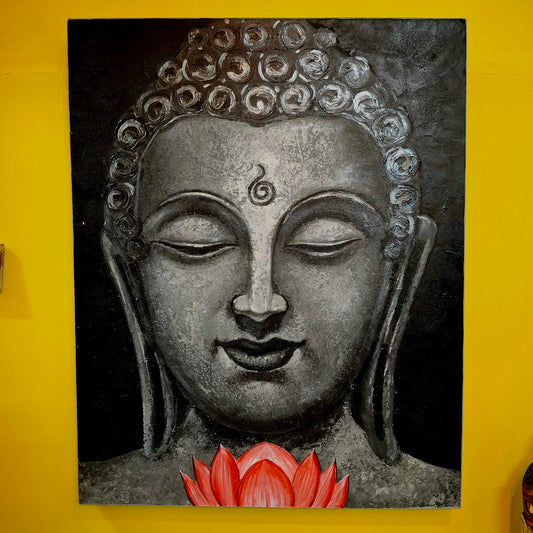 Quadro etnico acrilico su tela Buddha fiore di loto