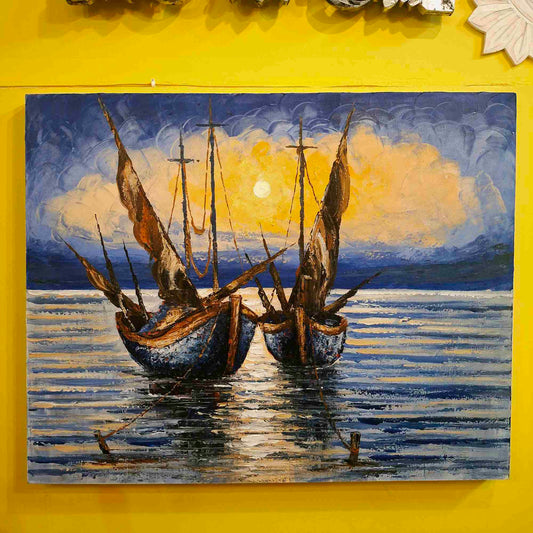 Quadro etnico acrilico su tela barche a vela