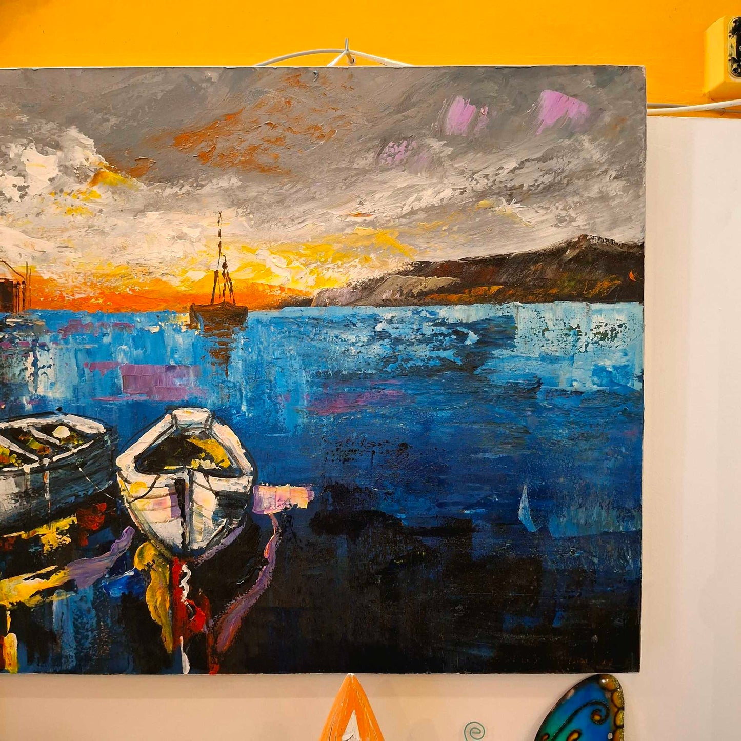 Quadro etnico acrilico su tela dipinto imbarcazioni