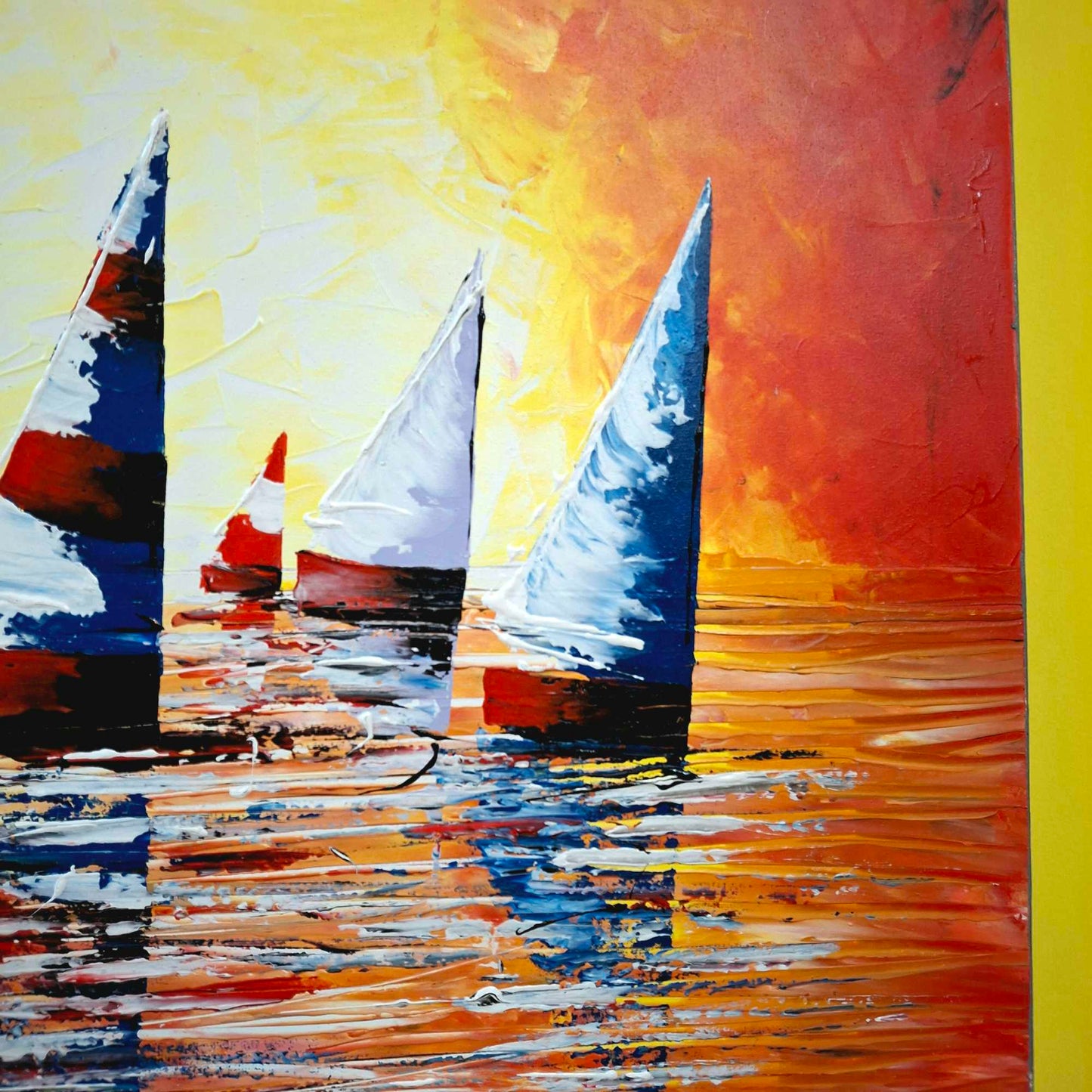 Quadro etnico barche a vela al tramonto acrilico su tela