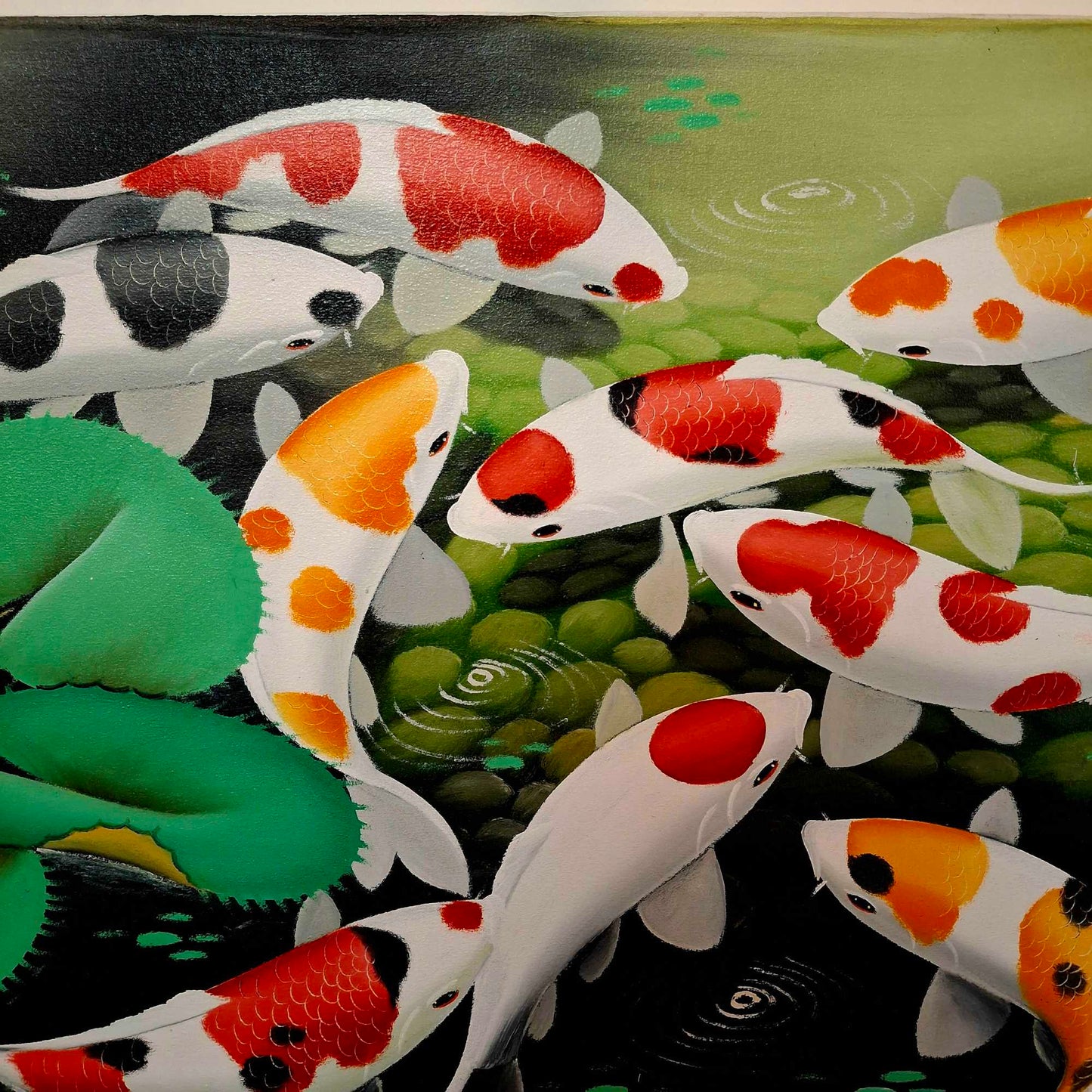Quadro etnico dipinto carpe Koi olio su tela
