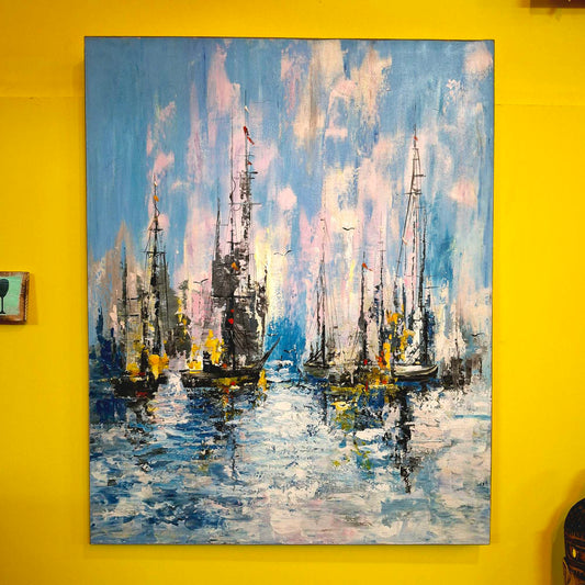 Quadro etnico marino dipinto imbarcazioni