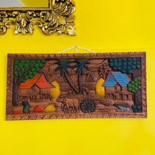 Pannello decorativo paesaggio orientale in legno