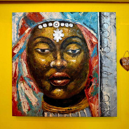 Quadro etnico acrilico ritratto tribale