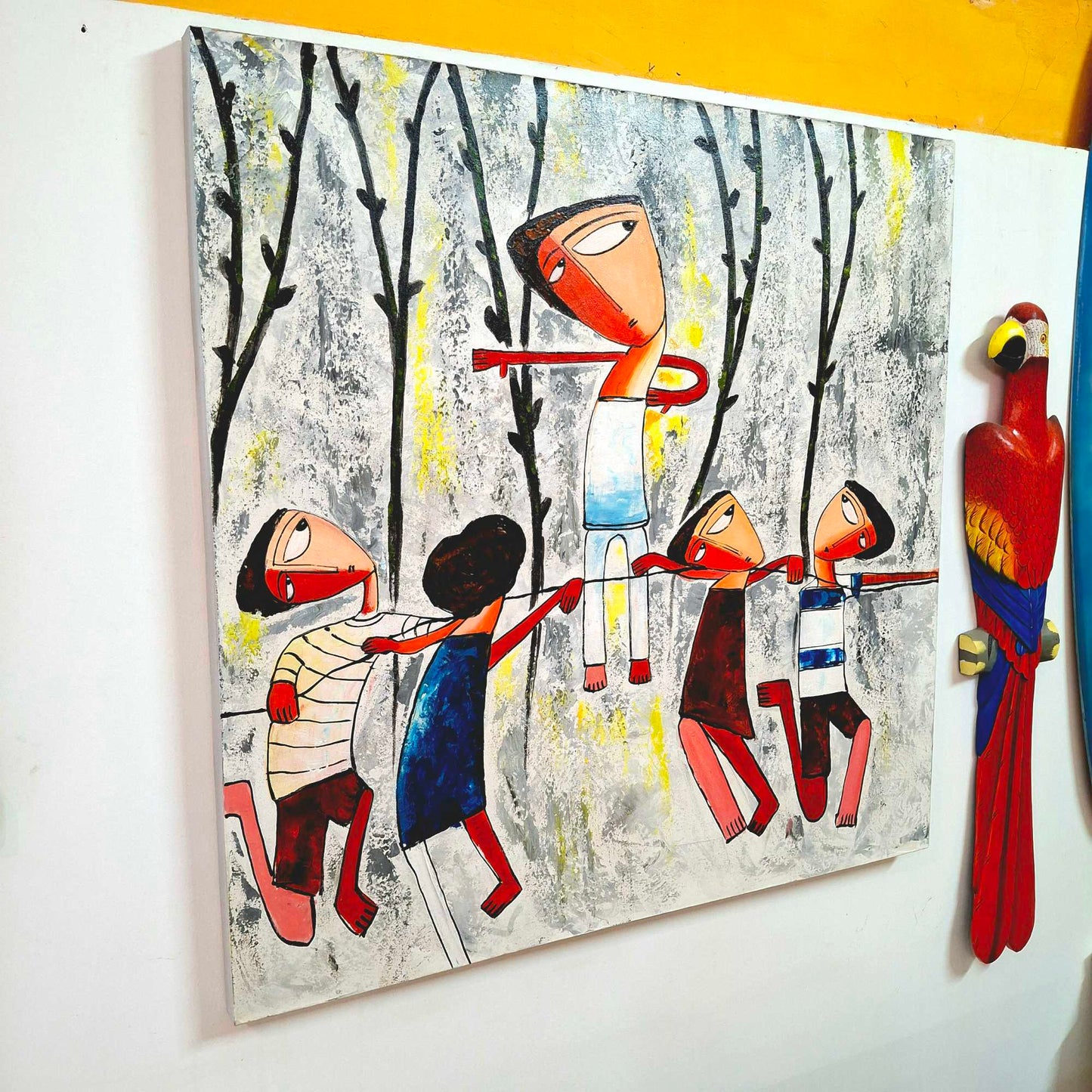 Quadro etnico acrilico su tela cubismo contemporaneo