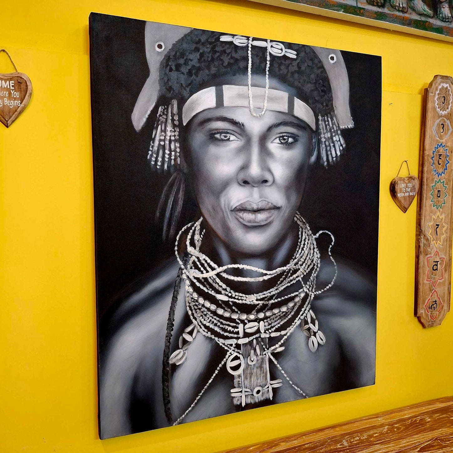 Quadro etnico olio su tela artigianale realistico