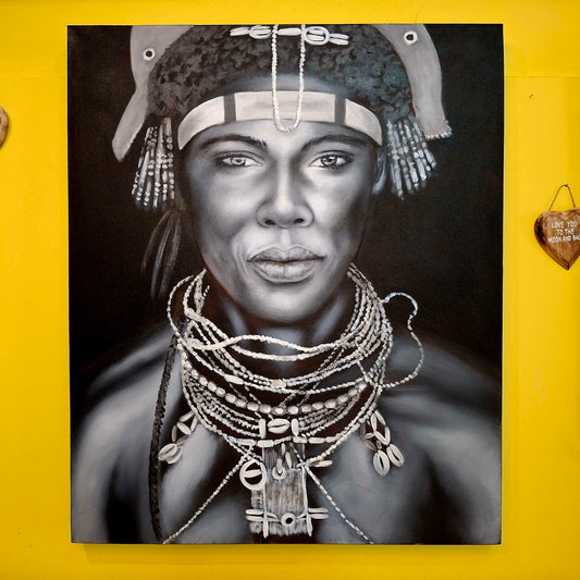 Quadro etnico olio su tela artigianale realistico