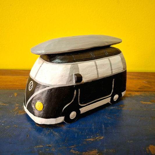 Salvadanaio furgoncino hippy con tavola da surf