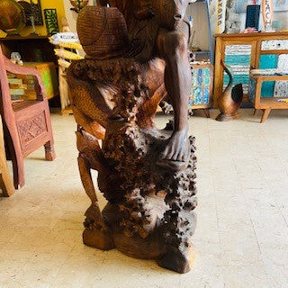 Fisherman statue in solid teak wood ethnic sculpture