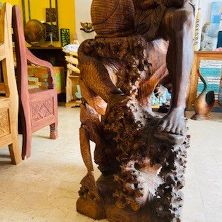 Fisherman statue in solid teak wood ethnic sculpture