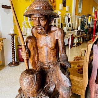 Fisherman statue in solid teak wood ethnic sculpture