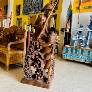Fisherman statue in solid teak wood ethnic sculpture