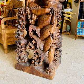 Fisherman statue in solid teak wood ethnic sculpture
