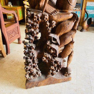 Fisherman statue in solid teak wood ethnic sculpture