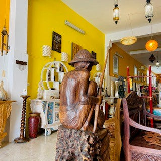 Fisherman statue in solid teak wood ethnic sculpture