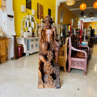 Fisherman statue in solid teak wood ethnic sculpture