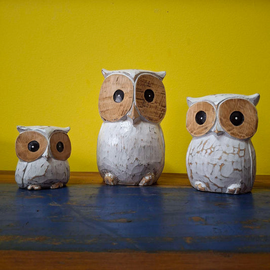 Sculture Gufi Set 3 Soprammobili Civetta Etnica - ETNICBAY