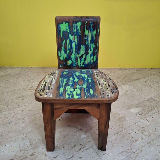 Sedia etnica in legno teak riciclato vintage colorata
