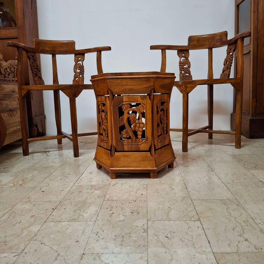 Sedia etnica in teak con intagli floreali - ETNICBAY