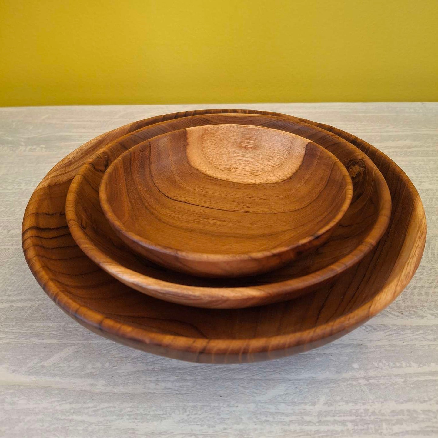 Ensemble de 3 assiettes décoratives en bois de teck