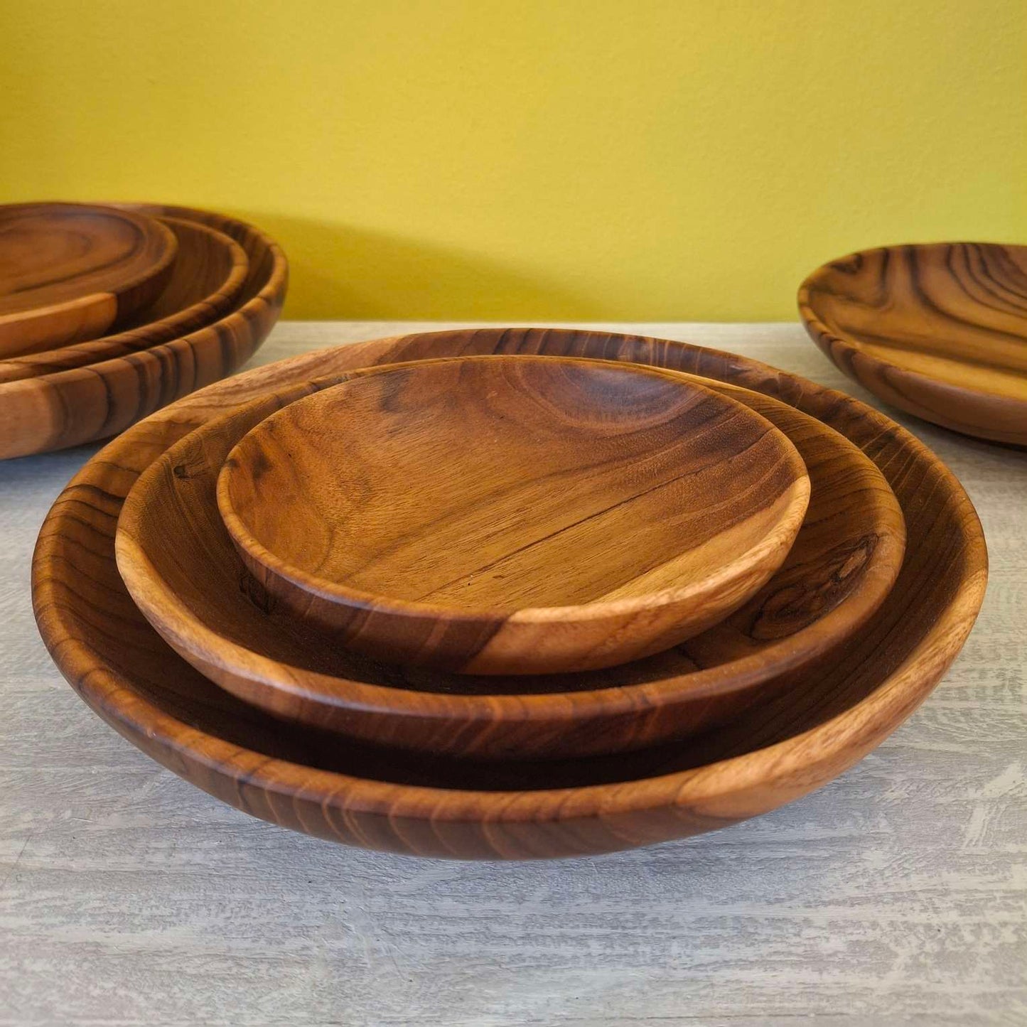 Ensemble de 3 assiettes décoratives en bois de teck
