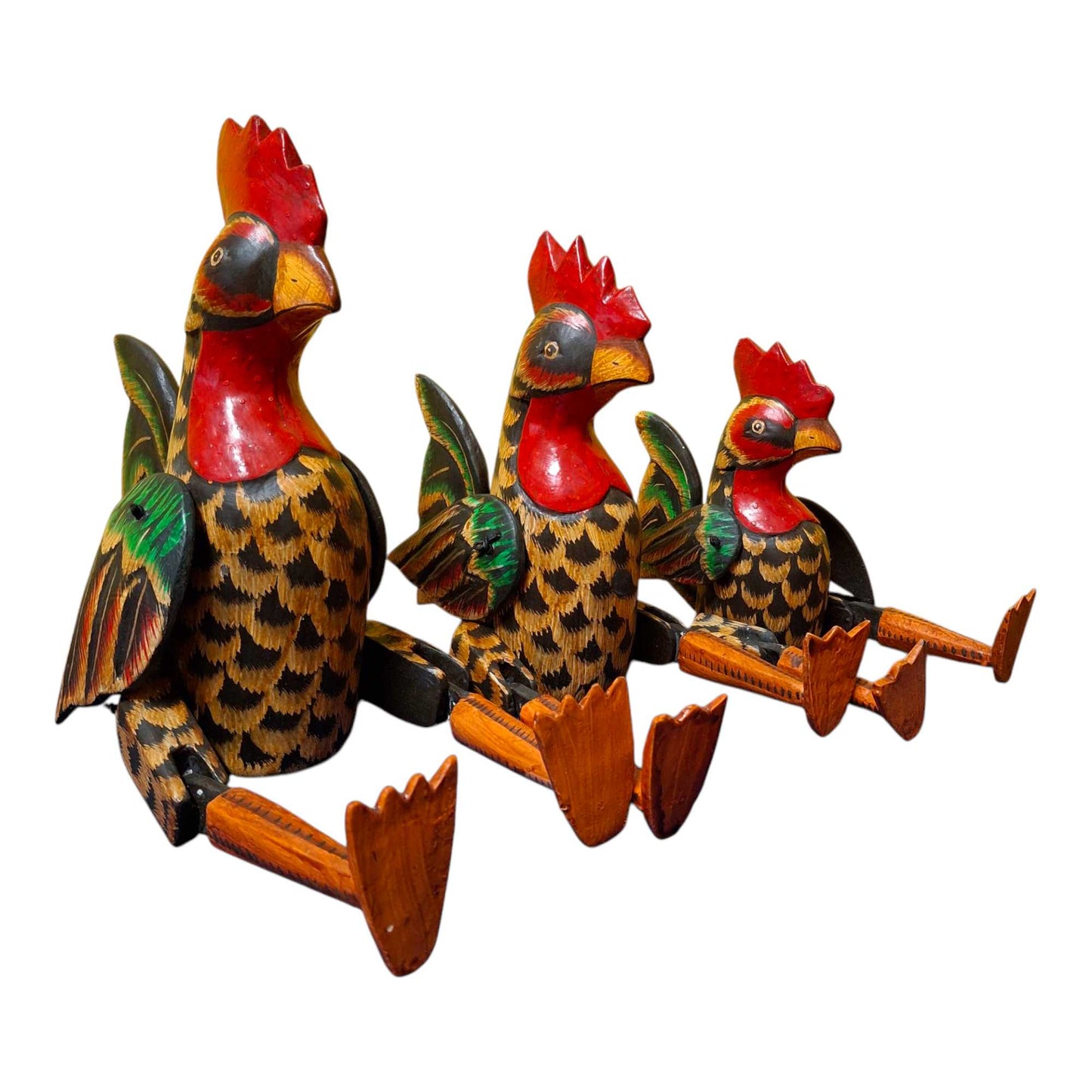 Set of wooden figurines rooster puppet decorative