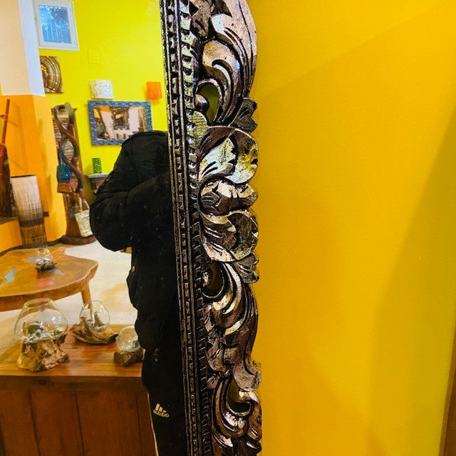 Ethnic mirror with silver wooden frame