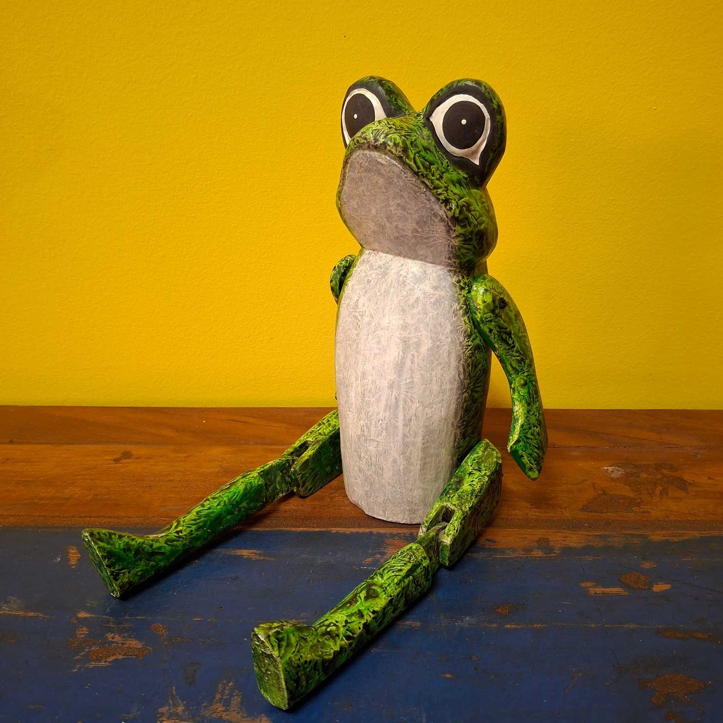 Decorative wooden frog puppet figurine