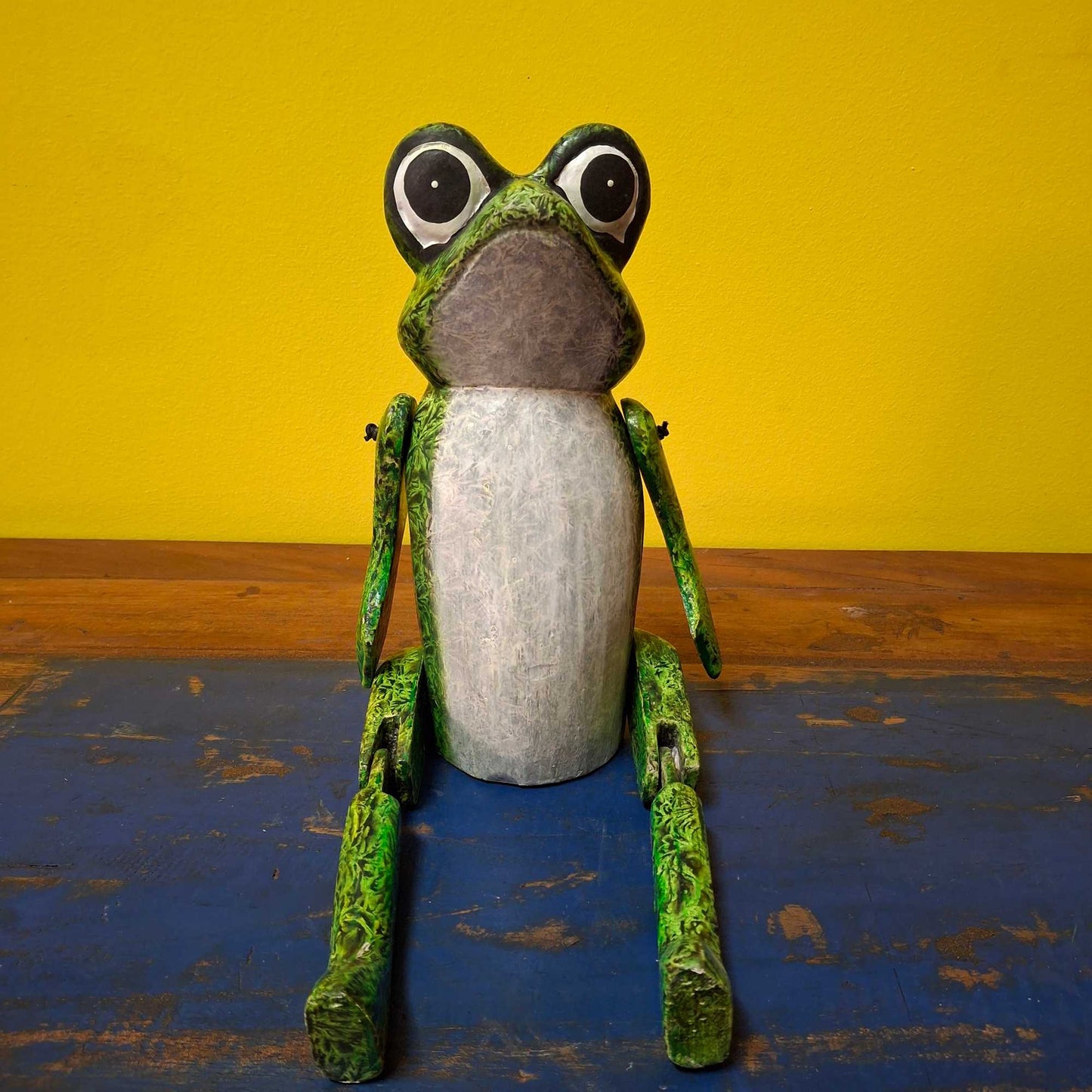 Decorative wooden frog puppet figurine