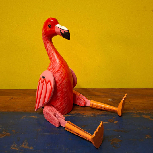 Statuetta fenicottero burattino in legno