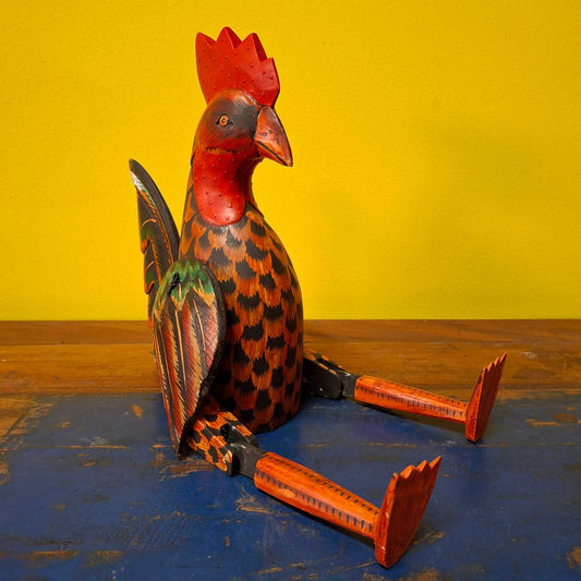 Statuetta gallo burattino in legno soprammobile