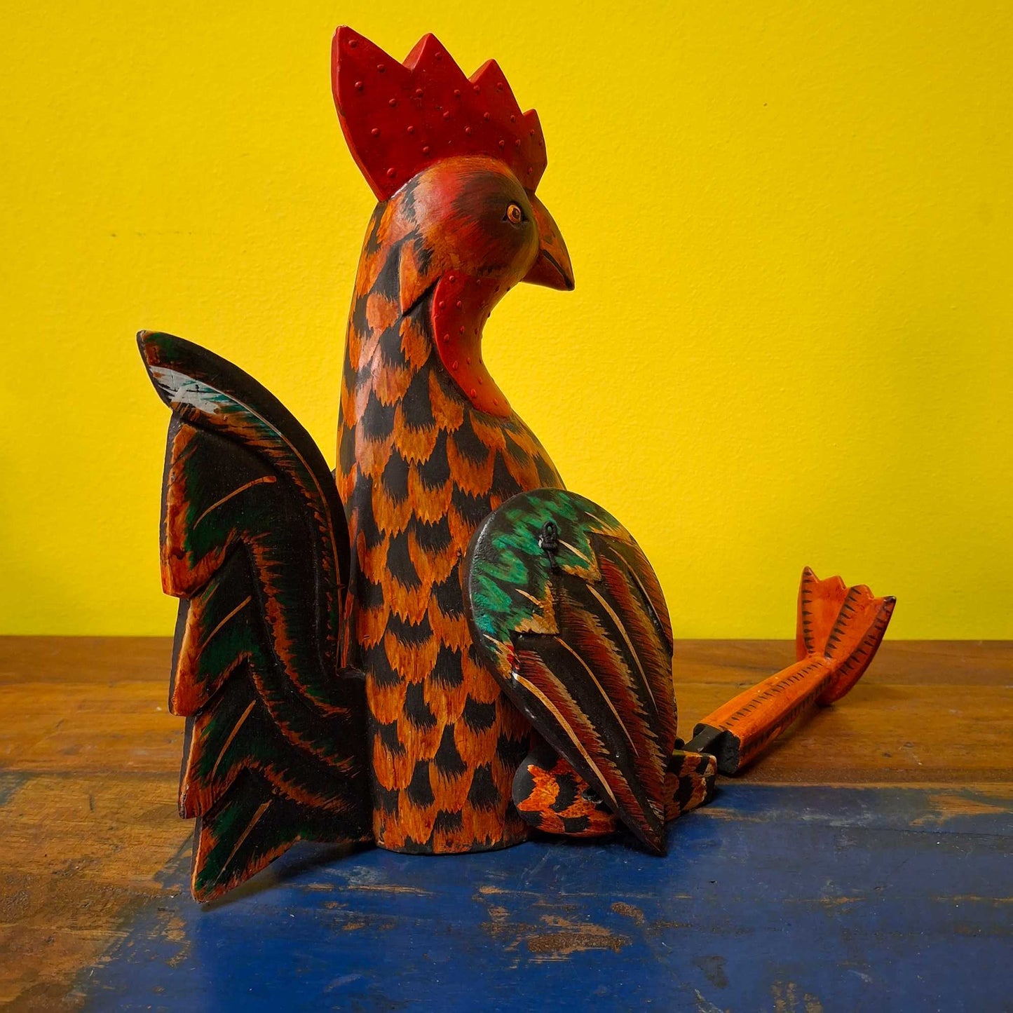 Figurine de coq en bois, marionnette décorative